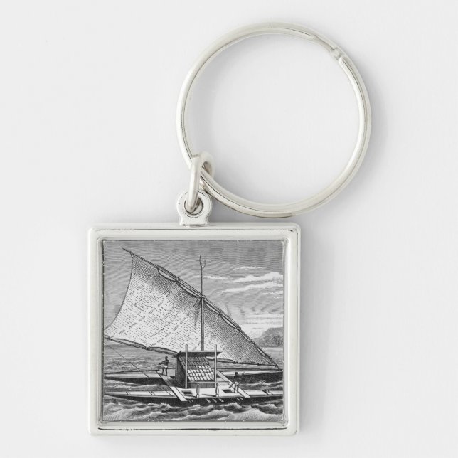 Fijiandubblakanot från historien av fyrkantig silverfärgad nyckelring (Framsidan)