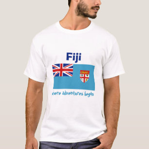 Fijiansk flagga + Karta + TextT-tröja T Shirt