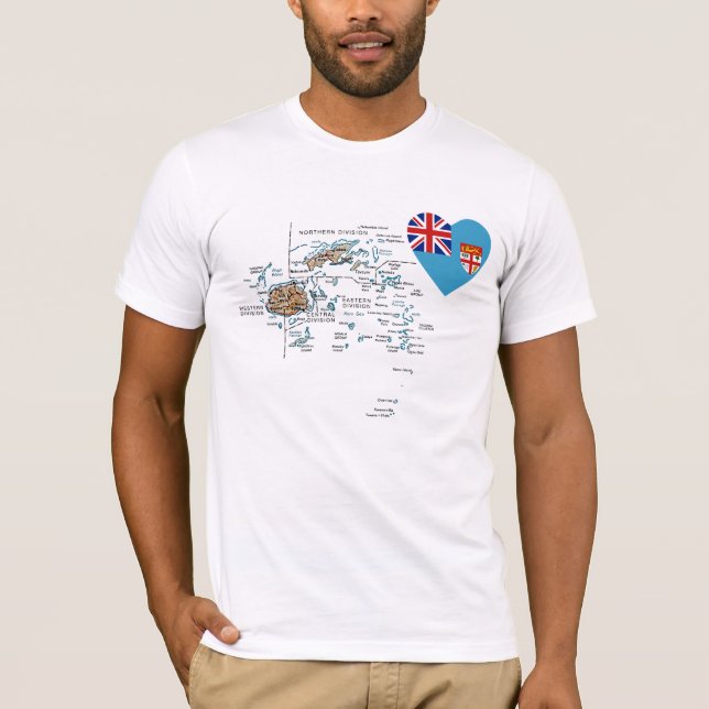Fijiansk flaggahjärta och kartaT-tröja Tee Shirt (Framsida)