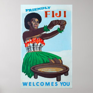Fijiansk ö, infödd kvinna med traditionell poster