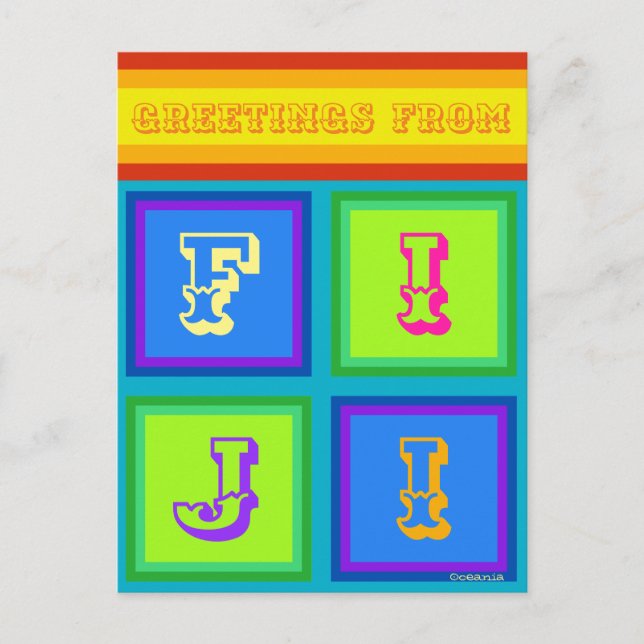 Fijiöarna Oceanien - färgat vykort för semester (Framsida)