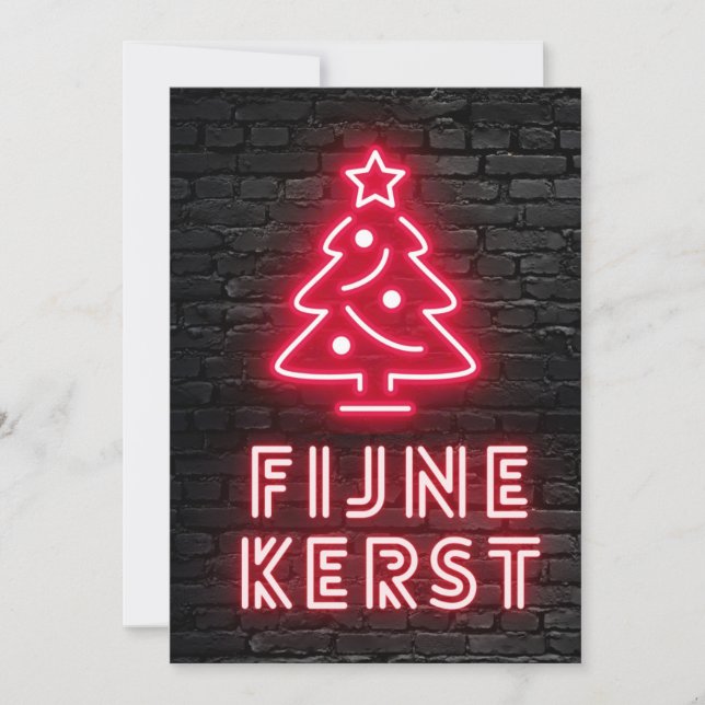 Fijne Kerst Rood Neon Kerstmis Julafton Julkort (Framsida)