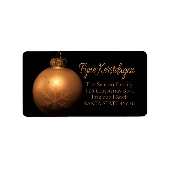 Fijne Kerstdagen Golden-ornament Adressetikett (Framsidan)