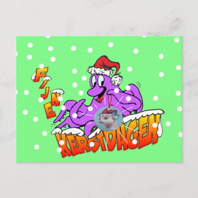 Fijne Kerstdagen Octopus Briefkaart Vykort (Framsida)