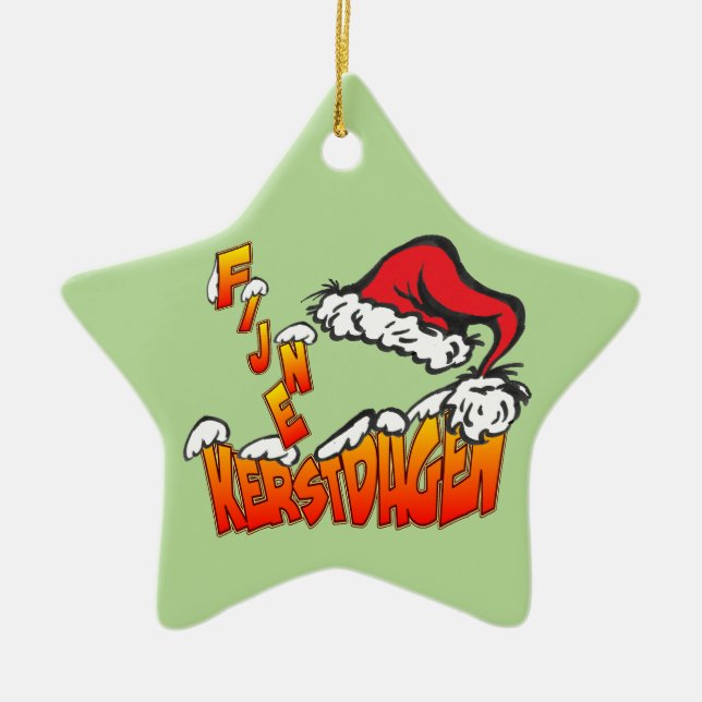 Fijne Kerstdagen träffade Kerstmuts Ster Ornament (Framsidan)