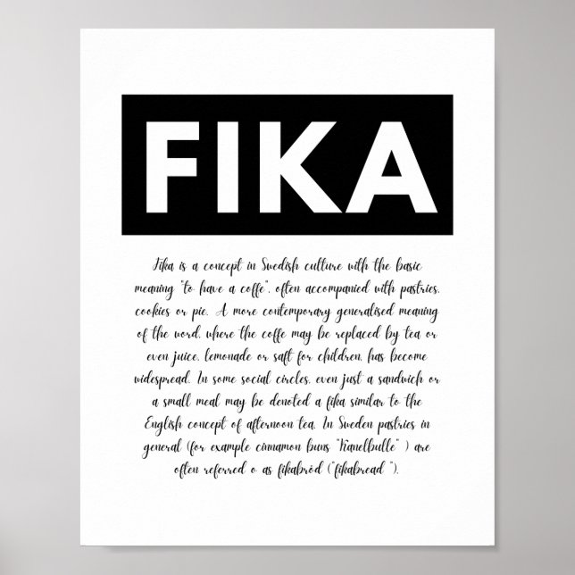 Fika-definition Skriv ut, utskrivbar väggkonst (Framsidan)
