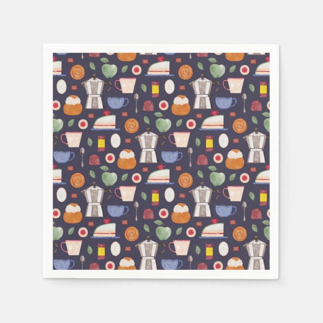 Fika (Eclipse) - Vattenfärg Mönster Pappersservett (Framsidan)