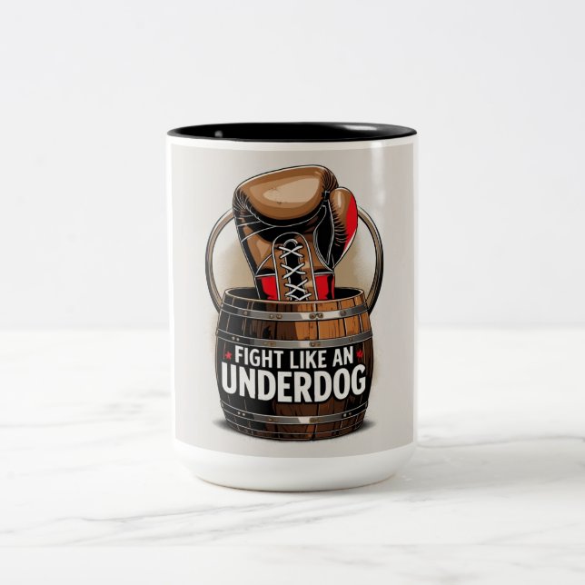 Fika som en brunt handskvit text Två-Tonad mugg (Center)