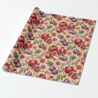 Fikon Granatäpple Akvarell Frukt Mönster Present Presentpapper