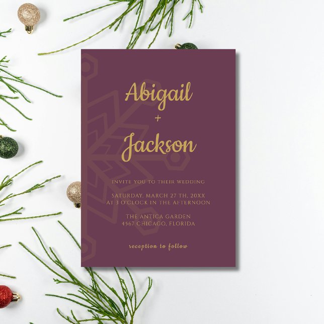 Fikon & Guld Minimalist Snöflinga Jul Bröllop Inbjudningar (Skapare uppladdad)