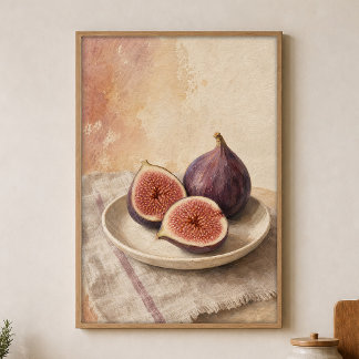 Fikonhalvor på en keramisk tallrik Vattenfärg Post Poster