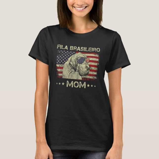Fila Brasileiro Mom Dog  American Flag 4th Of July T Shirt (Framsida)