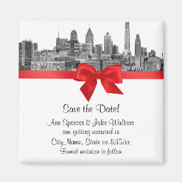 Filadelphia Skyline Etch BW Red Save Date Magnet