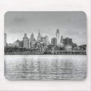 Filadelphia skyline i svartvitt musmatta