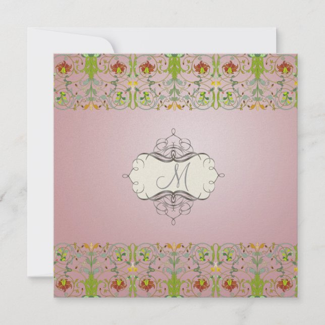 Filigrän och blomsterdranka/mauve rosa inbjudningar (Framsida)