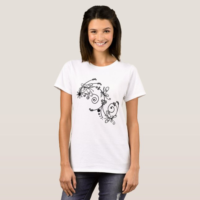 Filigrane Schmetterlinge T Shirt (Hel framsida)