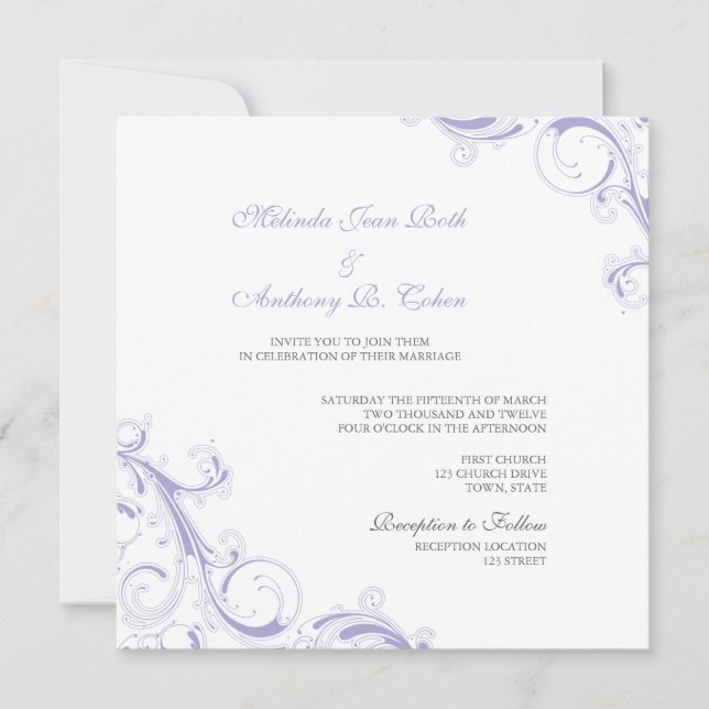 Filigransnurr Lavendel Inbjudningar (Framsida)