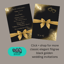 Filigree Black Golden bröllop med klassisk elegant Inbjudningar