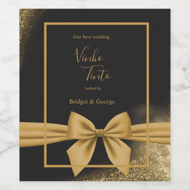Filigree Black Golden bröllop med klassisk elegant Vinflaska Etikett (Singel etikett)