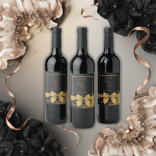 Filigree Black Golden bröllop med klassisk elegant Vinflaska Etikett