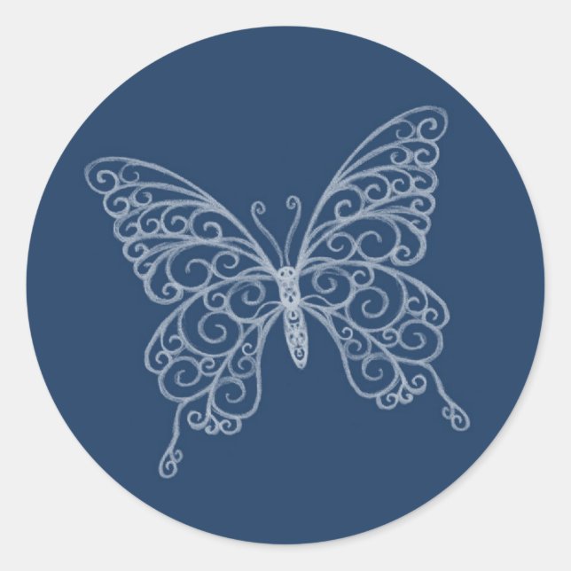 Filigree Butterfly Sticker Runt Klistermärke (Framsida)