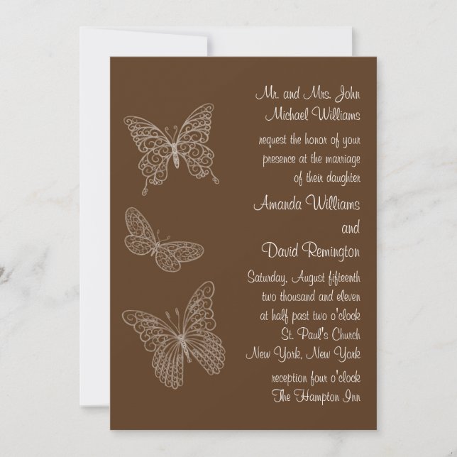 Filigree Butterfly Wedding bjudande in till Brown Inbjudningar (Framsida)