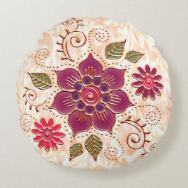 Filigree Circle with Flowers Rund Kudde