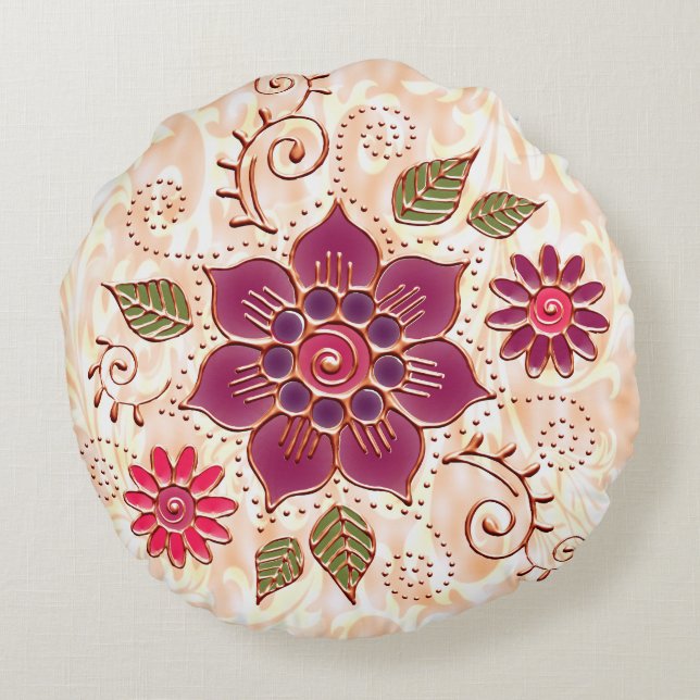 Filigree Circle with Flowers Rund Kudde (Baksidan)