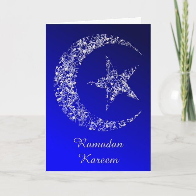 Filigree Crescent Måne och Star i blått Kort (Framsida)