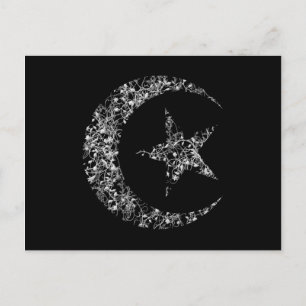Filigree Crescent Måne och Star på Black Vykort