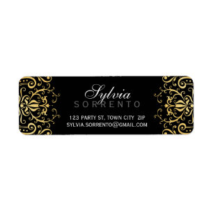 Filigree Damask svart guld i eleganten anpassnings Returadress Etikett