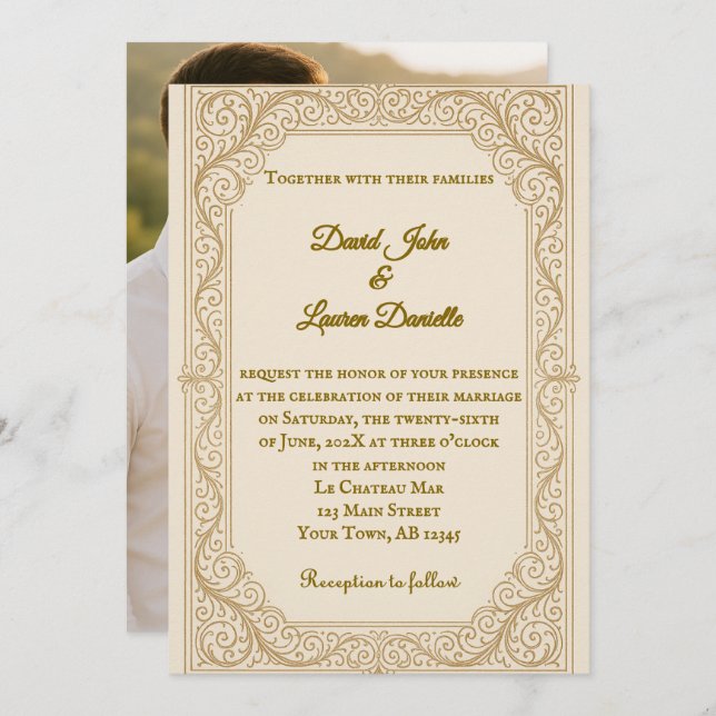 Filigree Fleur Photo Wedding-inbjudan Inbjudningar (Fram/baksida)