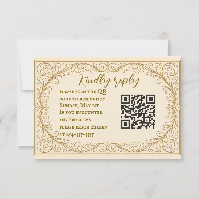 Filigree Fleur QR-kod Bröllop RSVP-kort OSA Kort (Framsida)