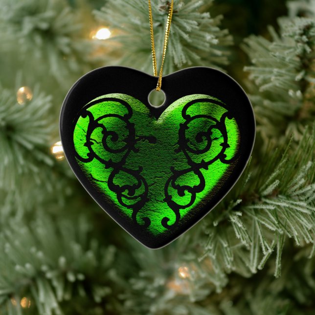 Filigree Goth Grönt Heart Julgransprydnad Keramik (Träd)