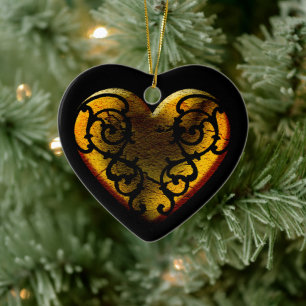 Filigree Goth Guld Heart Julgransprydnad Keramik