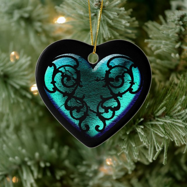 Filigree Goth Ice Blue Heart Julgransprydnad Keramik (Träd)