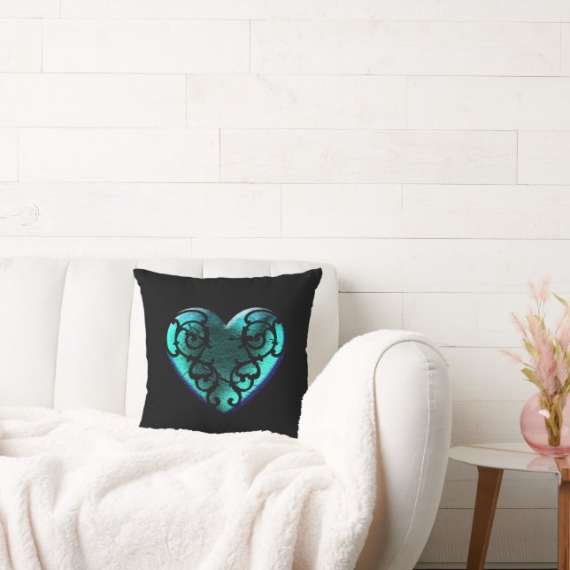 Filigree Goth Ice Blue Heart Kudde (Soffa)