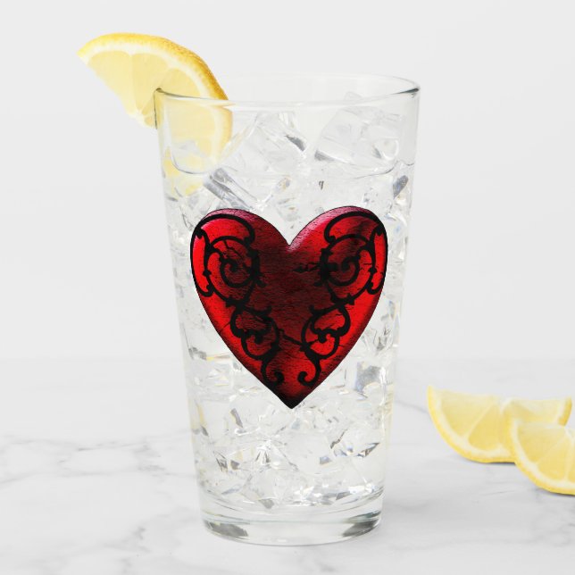 Filigree Goth Red Heart Glaskopp (Framsida Ice)