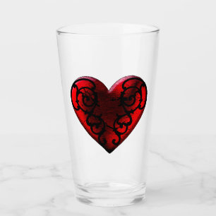 Filigree Goth Red Heart Glass Kopp