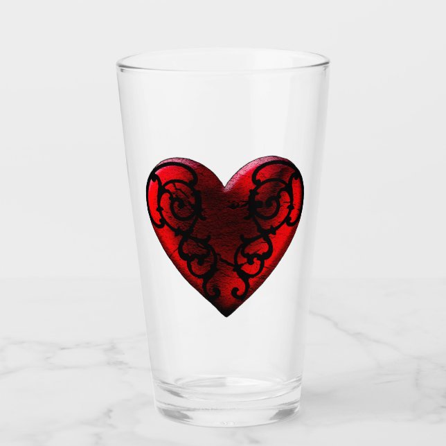 Filigree Goth Red Heart Glass Kopp (Framsida)