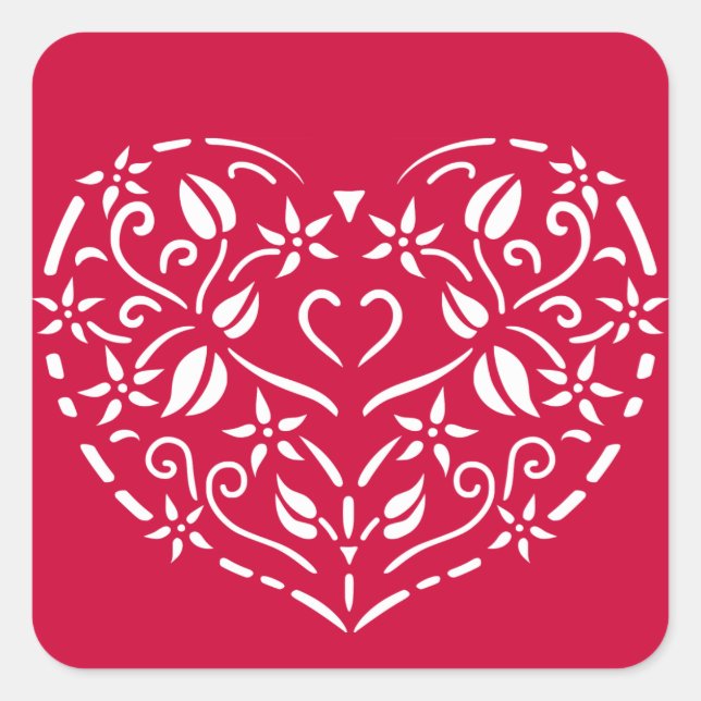 Filigree Heart Fyrkantigt Klistermärke (Framsida)