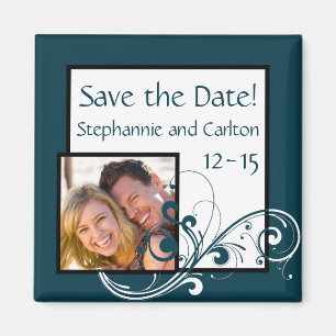 Filigree Navy/White Bröllop Announcement Magnet