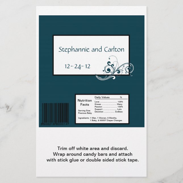 Filigree Navy/White Bröllop Large Candy Wrapper Flygblad (Framsidan)