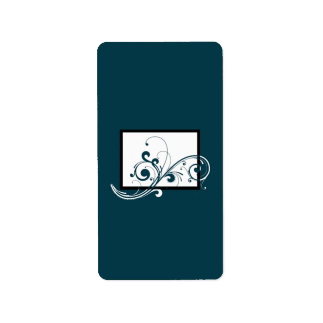 Filigree Navy/White Bröllop Small Candy Wrapper Adressetikett (Framsidan)