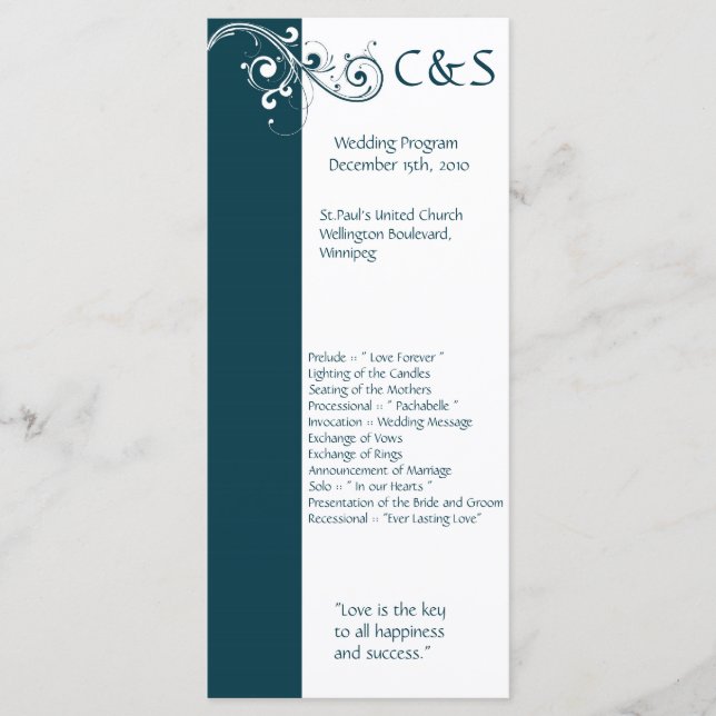 Filigree Navy/White-Bröllopsprogram Program (Framsida)