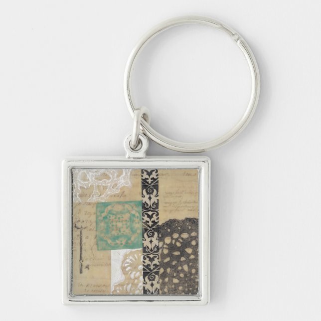 Filigree & Nyckel II Fyrkantig Silverfärgad Nyckelring (Framsidan)