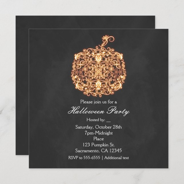 Filigree Orange Glow Pumpkin Höst Inbjudningar (Fram/baksida)