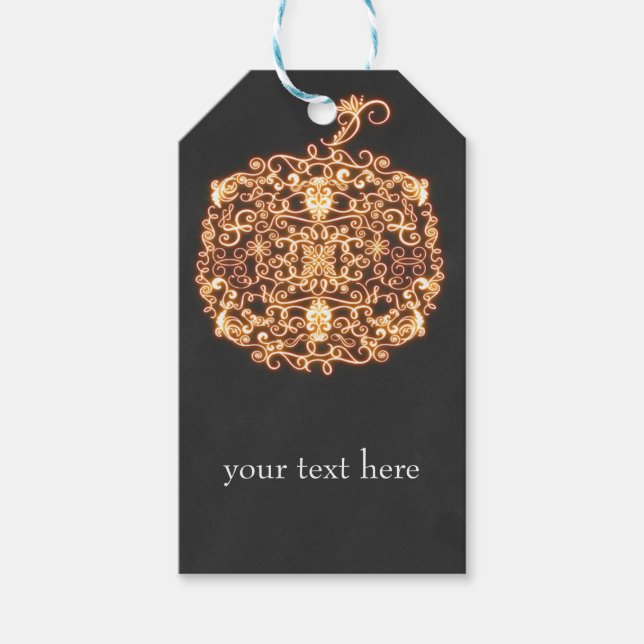 Filigree Orange Glowing Pumpkin Halloween fest Presentetikett (Framsidan)