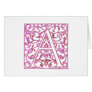 Filigree Rosa A Monogram Hälsningskort