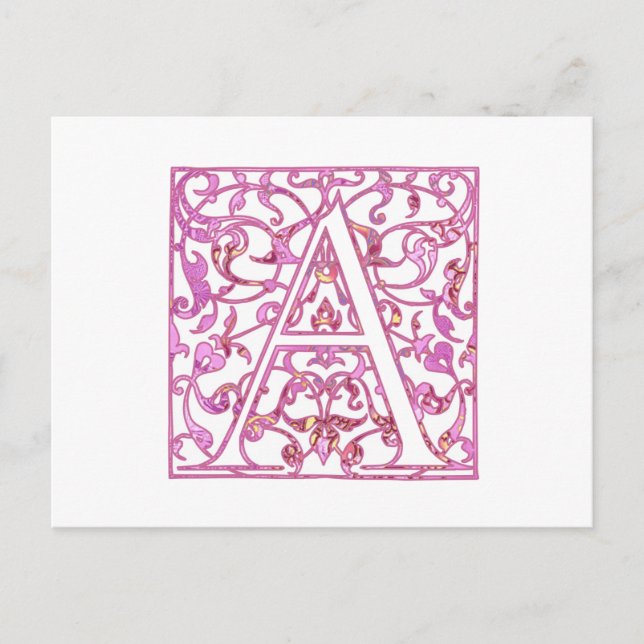Filigree Rosa A Monogram Vykort (Framsida)